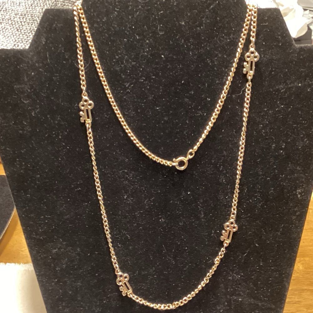 Goldtone Key Charm Necklace in Long Length